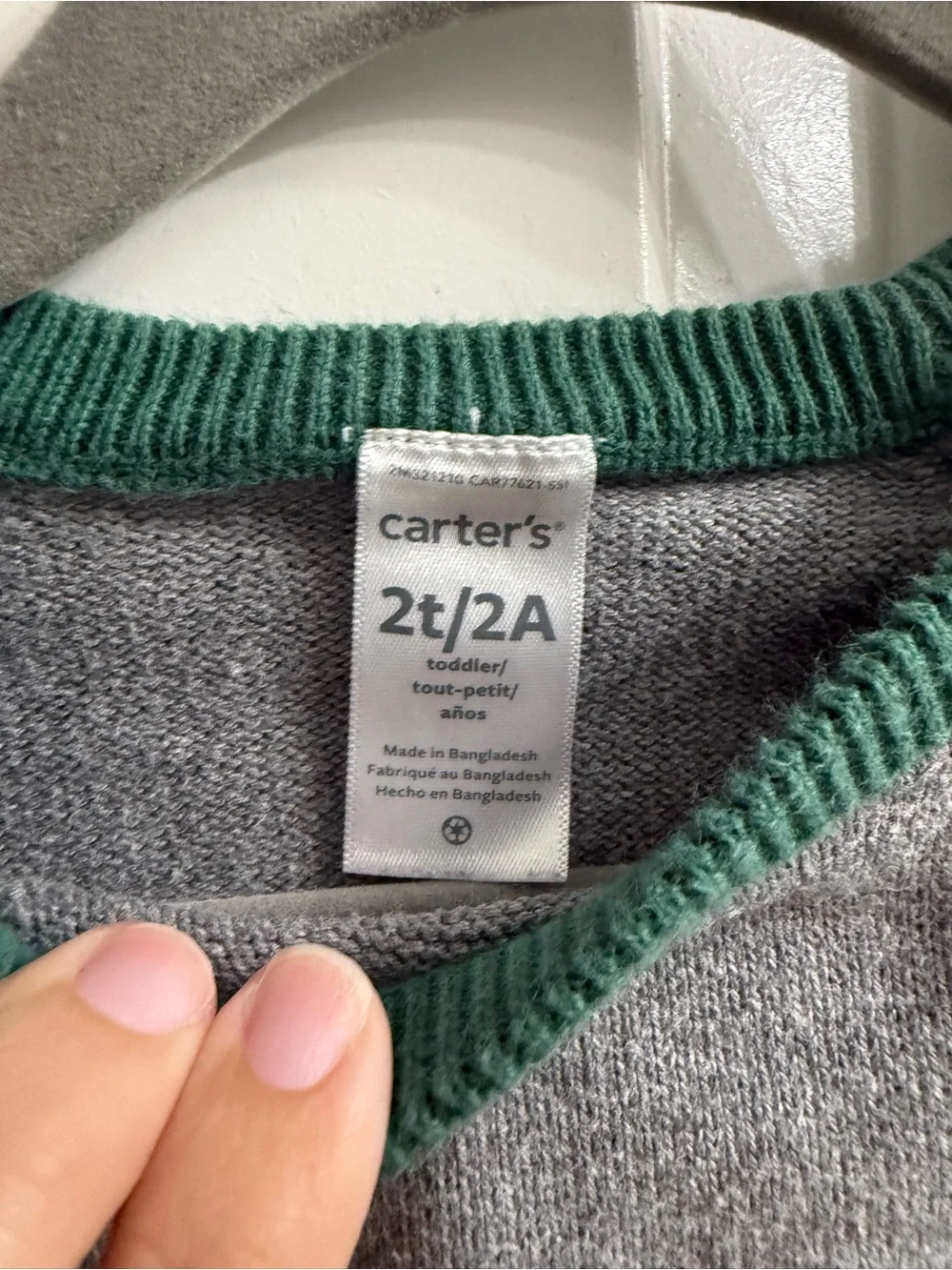 Carter's Gray Raglan Sweater with Navy Sleeves and Green Neck